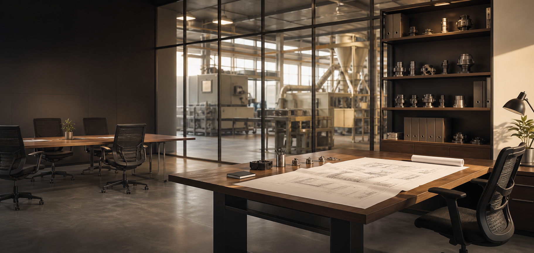 Jagdish Engineering Works office overlooking the machinery workshop